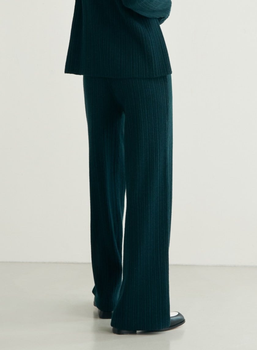 舒適坑條針織寬褲